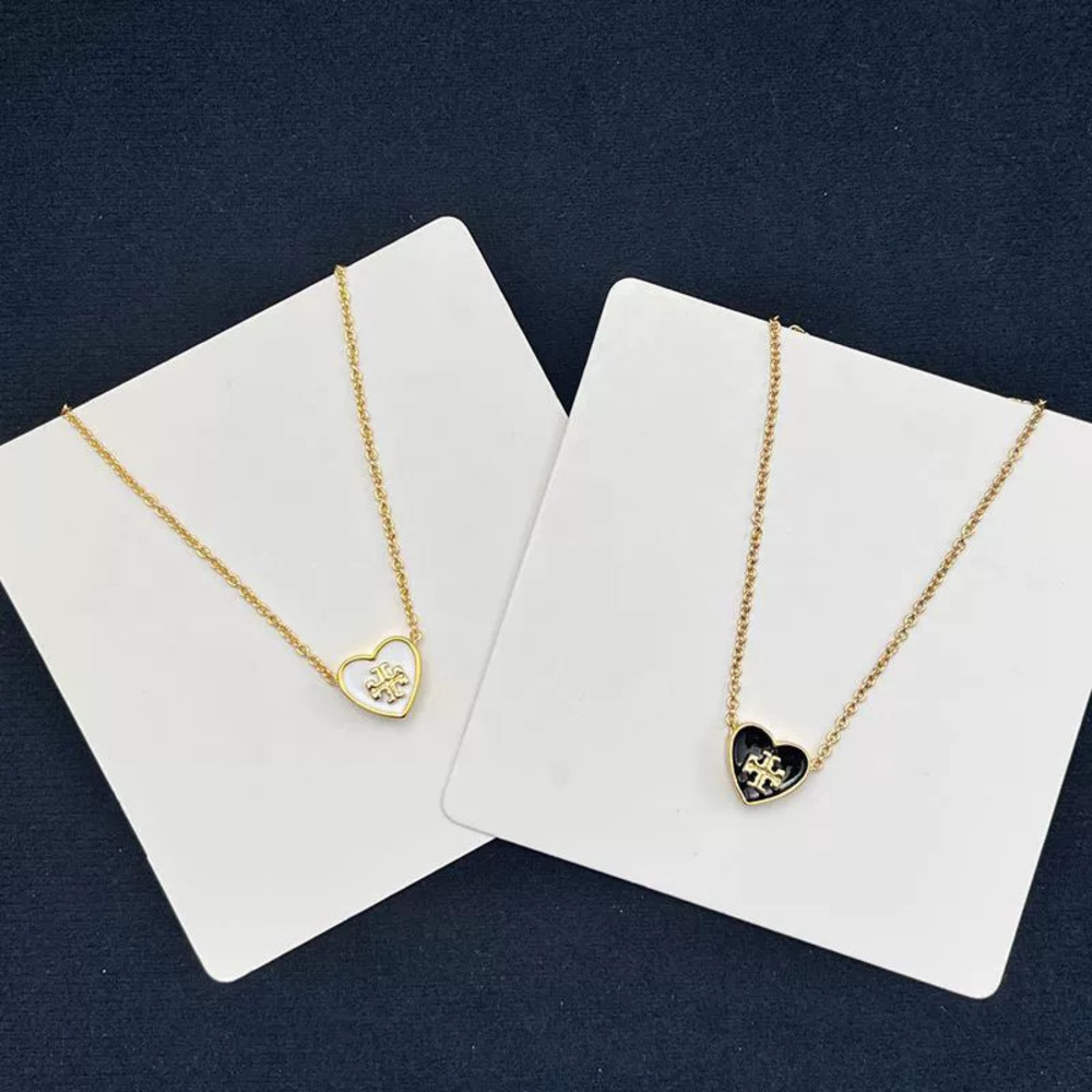 Tory Burch Double Heart Enamel Letter Necklace Choker